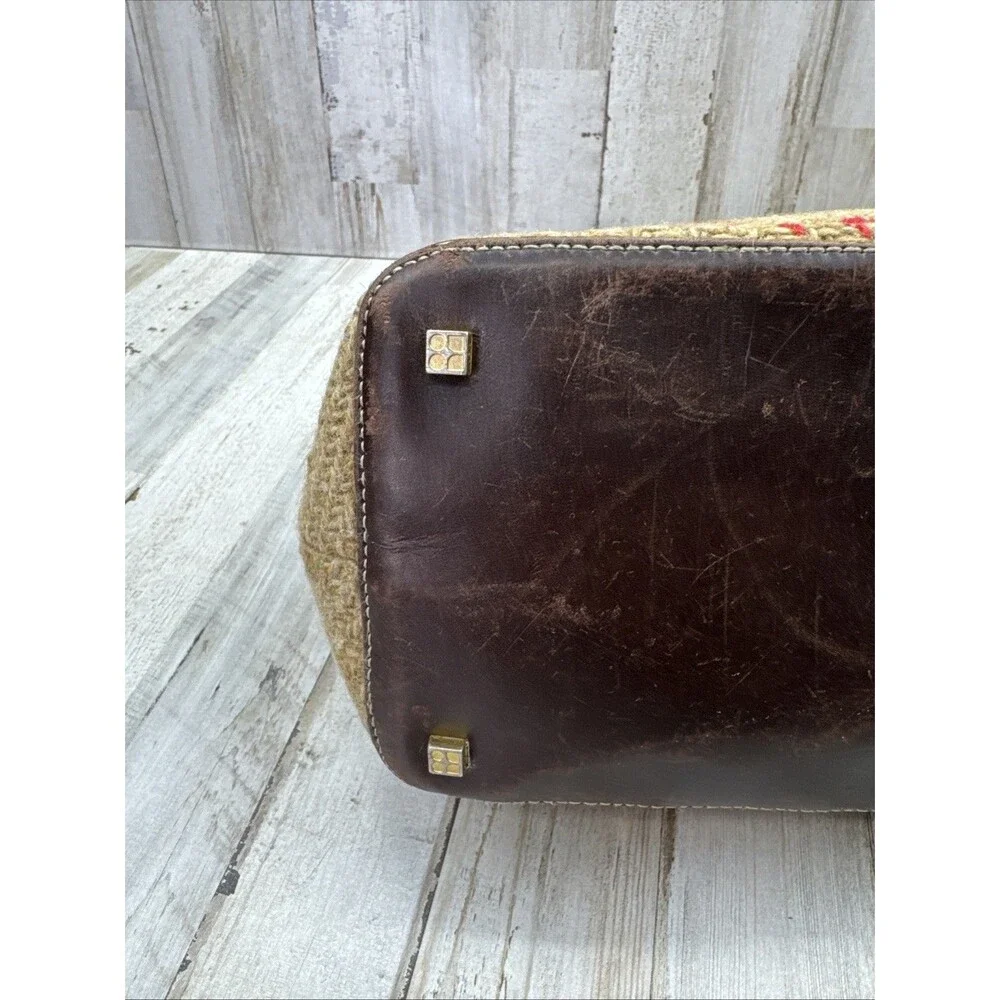 Kate Spade Vintage Tan Plaid Wool & Leather Double Handle Satchel Handbag Purse